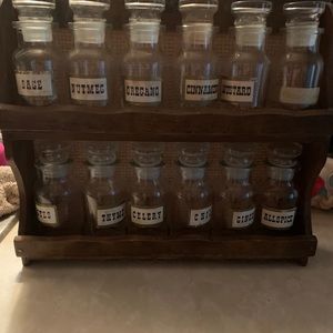 Vintage Spice Rack with Glass Bottles